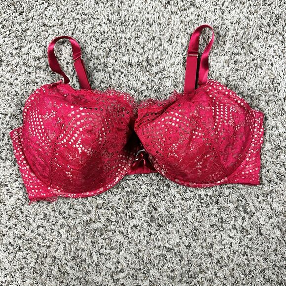 CACIQUE 42F Red Lightly Lined French Balconette BRA UNDERWIRE 4 Hook Closure - Picture 1 of 7